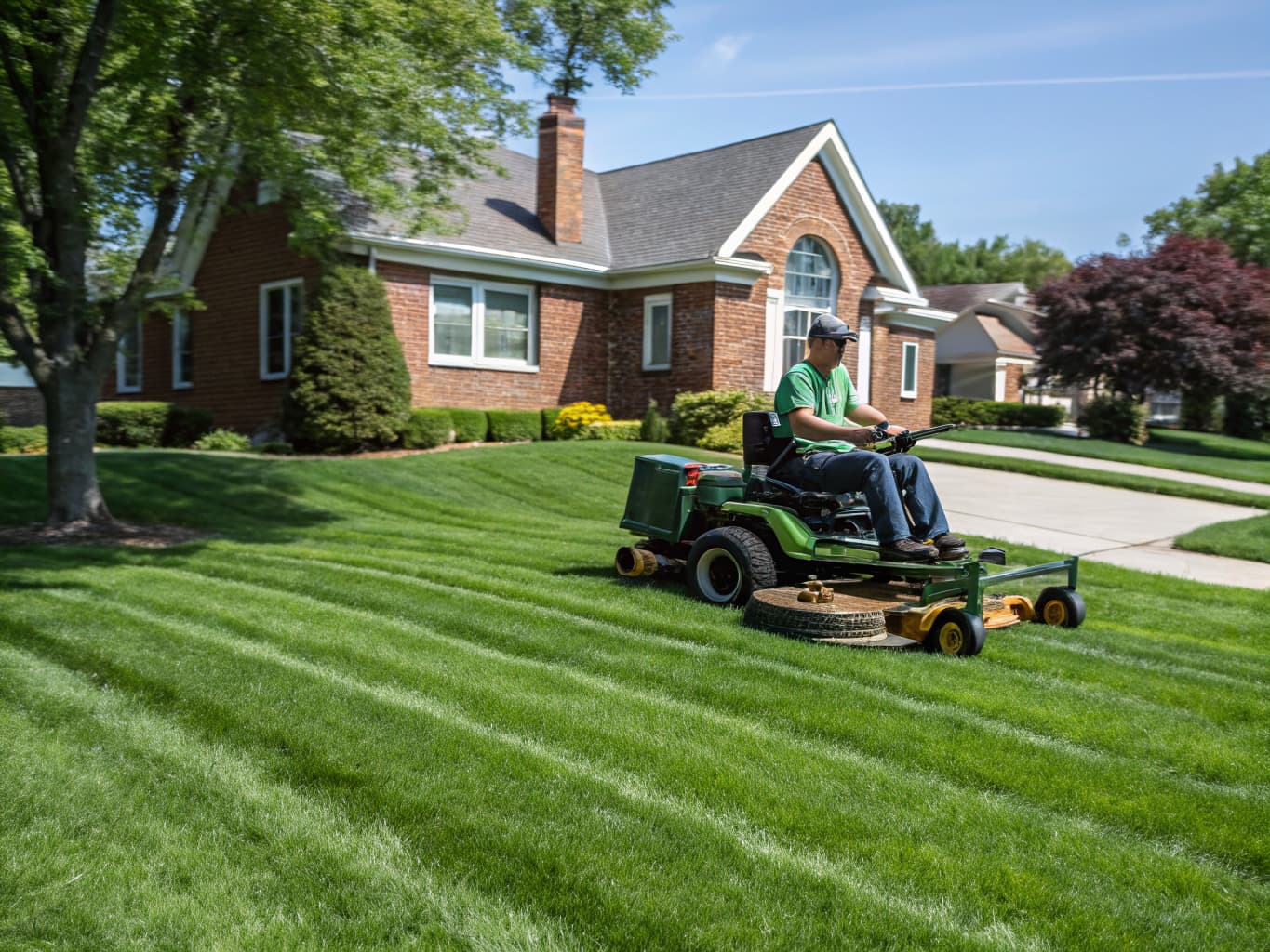 Lush green lawn being maintained by a professional landscaper